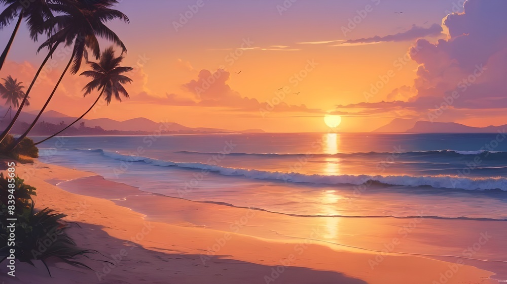 sunset beach scene, high quality, color art Geneative AI sunset beach scene, high quality, color art Geneative AI