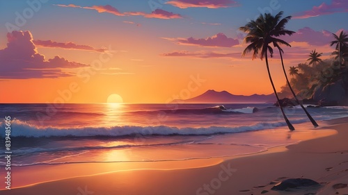 sunset beach scene, high quality, color art Geneative AI