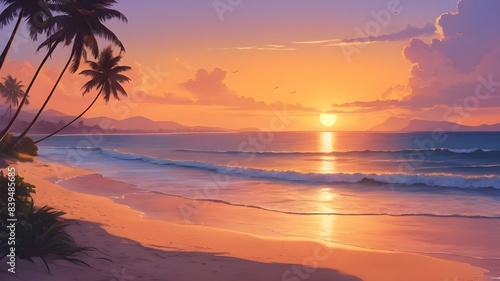 sunset beach scene, high quality, color art Geneative AI