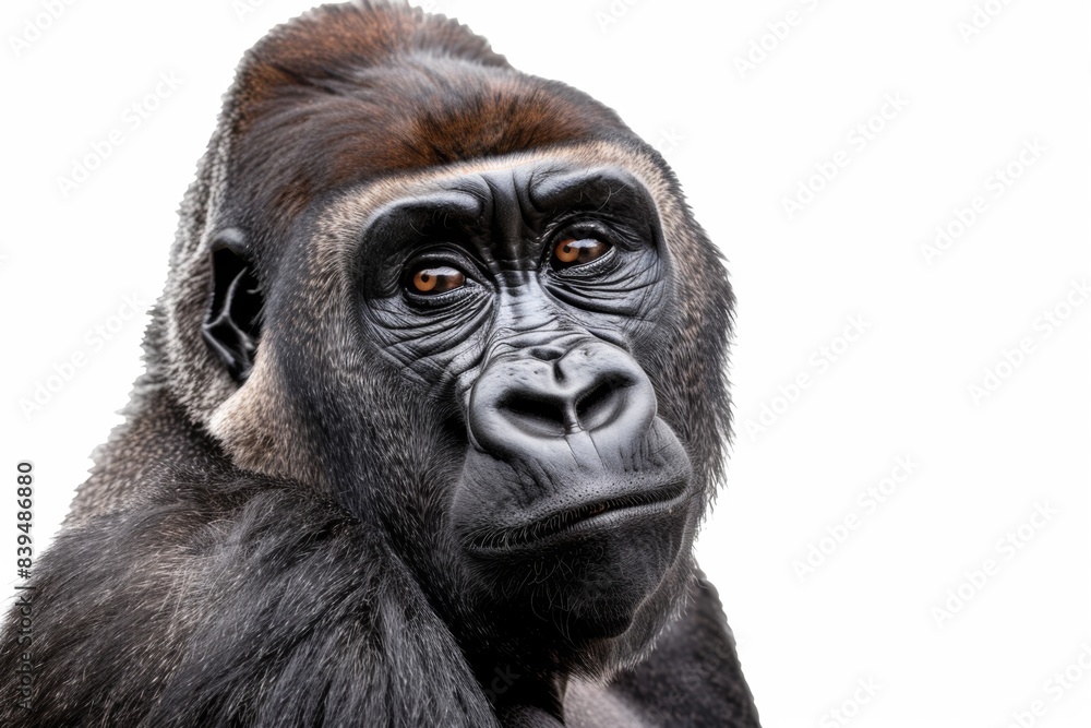 Gorilla on a white background. Primates, smart look. Gorilla on a white background. Primates, smart look.