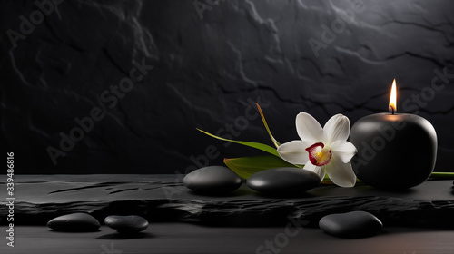 Spa Background  Spa Stone  Scented Candle  and Flowers.