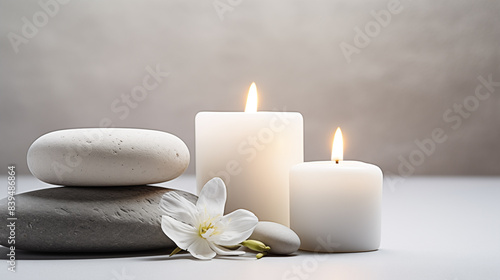 Spa Background  Spa Stone  Scented Candle  and Flowers.