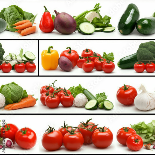 A set of simple  colorful icons isolated on a white background depicting  Tomatoes  Cucumbers  Potatoes  Cauliflower  Carrots  Lettuce  Peppers 