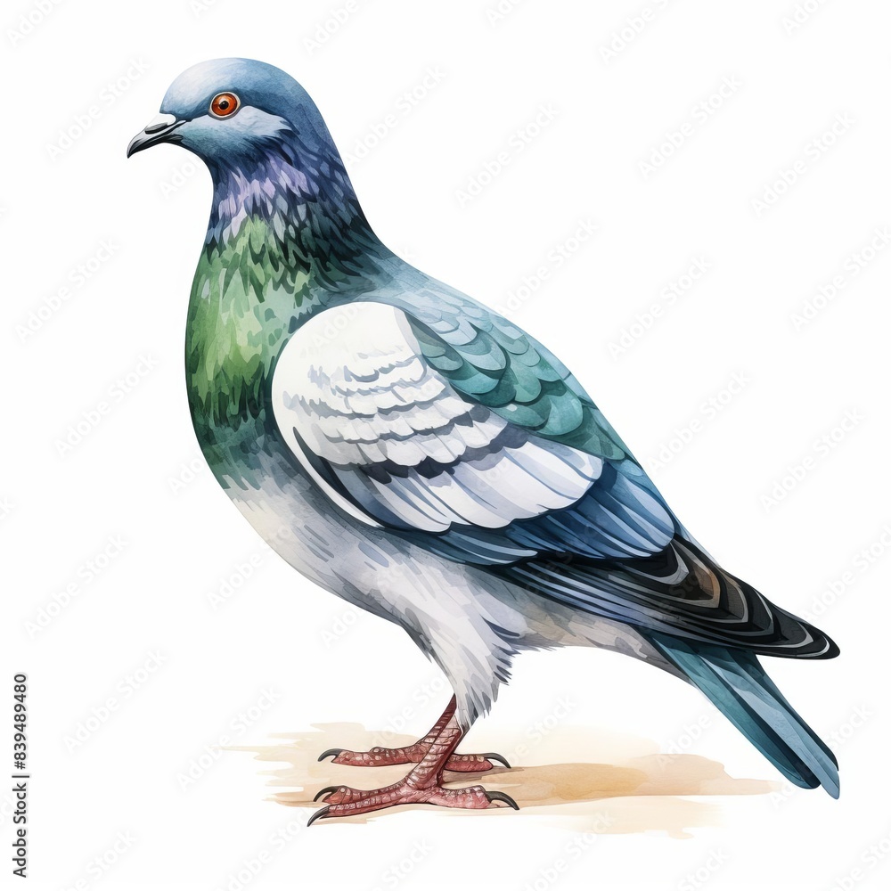 Fototapeta premium Photo of Common Backyard Birds is Pigeon, Watercolor Clipart style , Isolated on white background