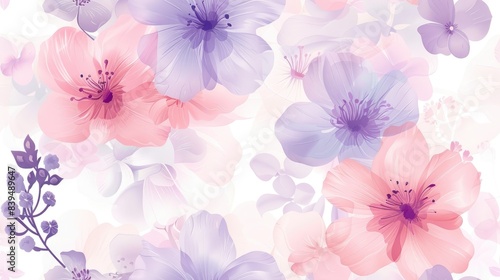 Delicate pastel seamless flower design, featuring soft pink and lavender blossoms © MarkFinal