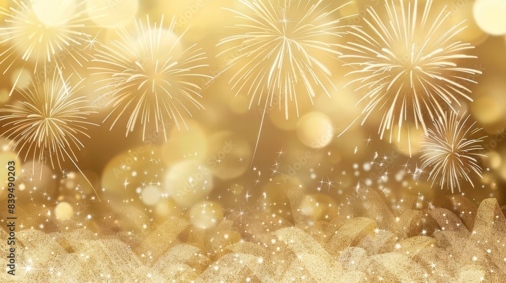 Abstract gold glitter background with fireworks Christmas Eve, New Year and 4th of July holiday concept Abstract gold glitter background with fireworks Christmas Eve, New Year and 4th of July holiday concept