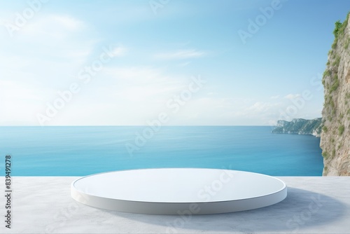 3d rendering of a podium on the beach photo