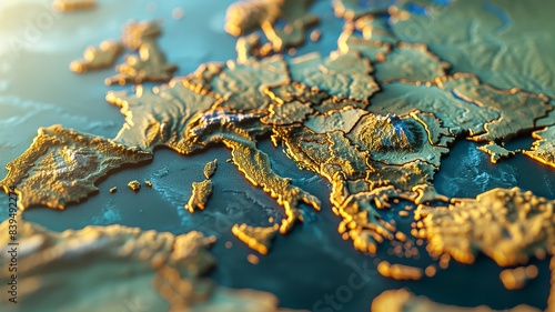 3D topographic map highlighting Europe