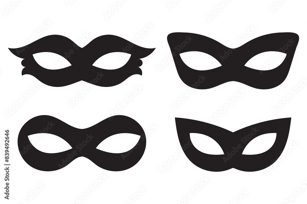 Superhero or thief mask with eye slits vector black icon set. Masquerade costume mask silhouette hidden villain or burgar face. Simple design carnival incognito party masque clip art illustration. Superhero or thief mask with eye slits vector black icon set. Masquerade costume mask silhouette hidden villain or burgar face. Simple design carnival incognito party masque clip art illustration.