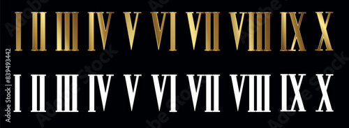 Gold Steampunk Roman numerals with gears on black background. Vector