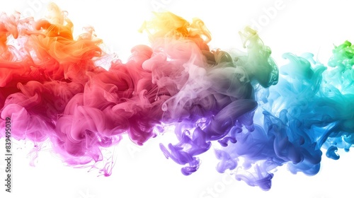 Rainbow ink smoke spreading and diffusing in water, isolated on white