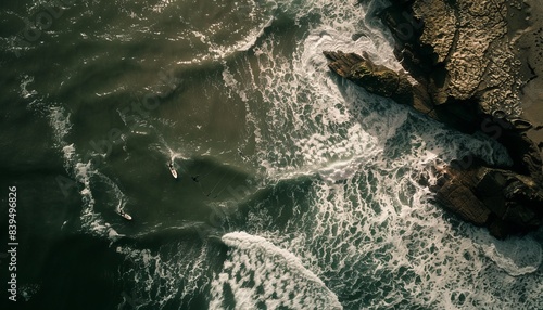 Thrilling Kite Surfing Amidst Stormy Seas: A Stunning Aerial View of Old Harrys Rocks in Bournemouth