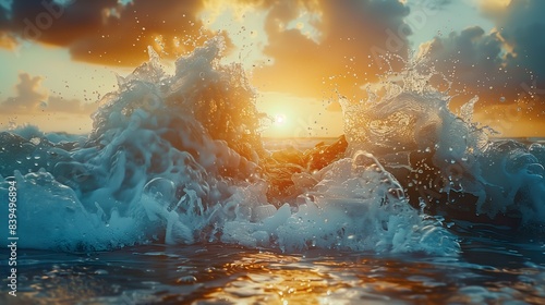 Waves crashing down on the beach 