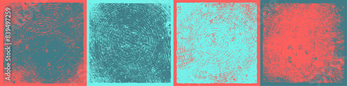 Rough Wood Grain Squares. Detailed individually textured shapes with rough wood ring, Letterpress textures.