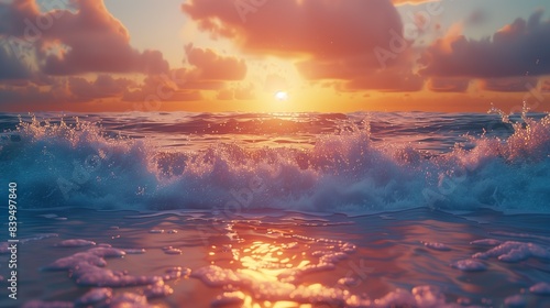 Waves crashing down on the beach 
