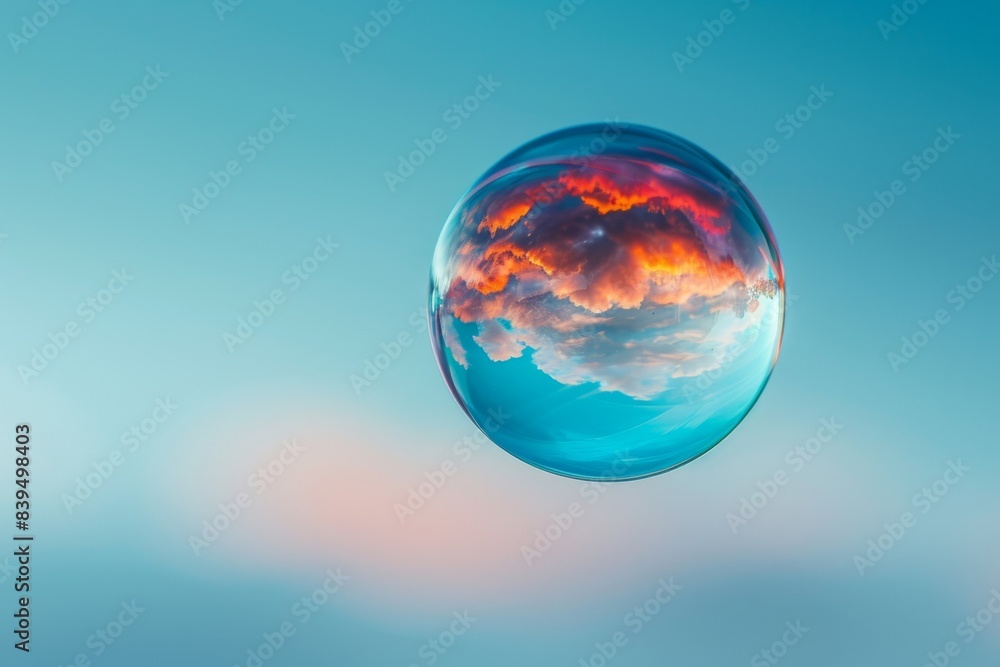 A solitary bubble floats, reflecting the vivid hues of its environment. A solitary bubble floats, reflecting the vivid hues of its environment.
