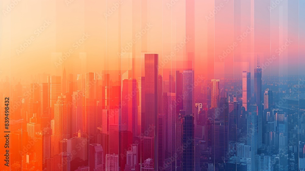 Modern Cityscape At Sunset With Abstract Effect Modern Cityscape At Sunset With Abstract Effect