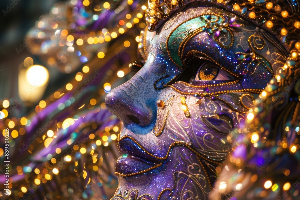 Capture the essence of Mardi Gras with this close-up view of a dazzling parade float adorned with intricate decorations and vibrant motifs. Capture the essence of Mardi Gras with this close-up view of a dazzling parade float adorned with intricate decorations and vibrant motifs.