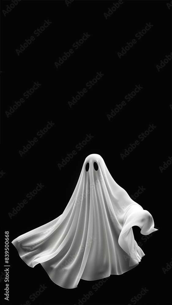 White ghost on black background, copy space, aspect ratio 9:16 White ghost on black background, copy space, aspect ratio 9:16