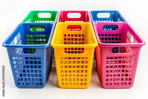 Multiple plastic bins arranged in a line