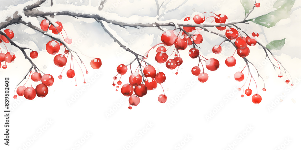 Elegant Berry Branches and Water Waves Illustration Elegant Berry Branches and Water Waves Illustration