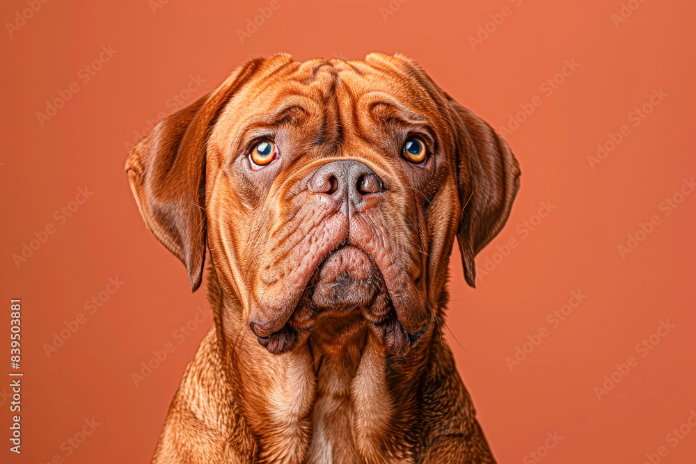 A brown dog with a sad expression on its face A brown dog with a sad expression on its face