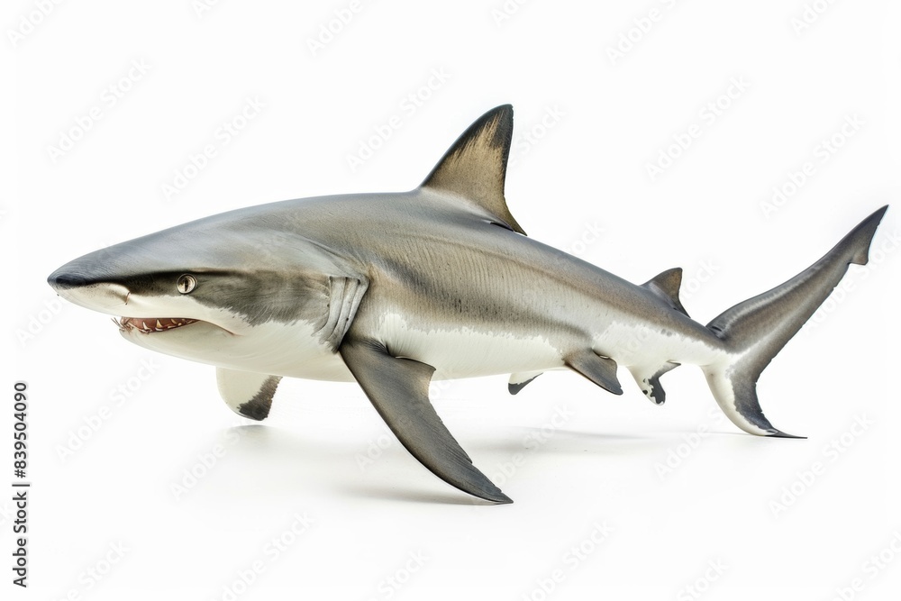Fototapeta premium Shark on white background isolated. Sea predator. Deadly imminent danger.