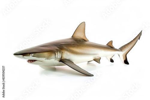 Shark on white background isolated. Sea predator. Deadly imminent danger. photo