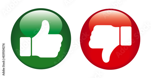 Thumb up and thumb down, like or dislike symbols, vector illustration isolated on transparent or white background