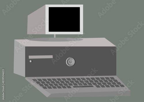 Vintage desktop PC isolated 3d illustration with crt screen, keyboard and CD-ROOM from 90's