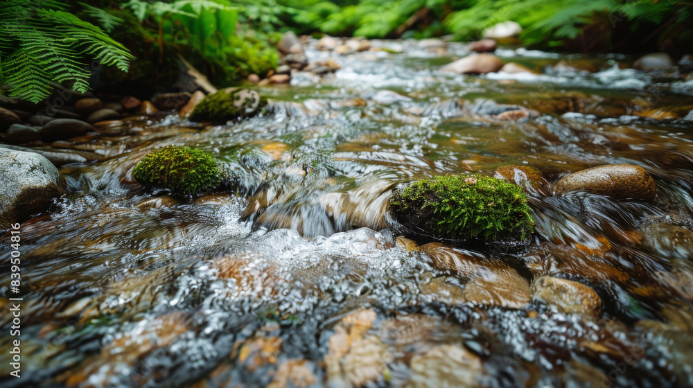 Mountain stream and pebble rock, serene background Mountain stream and pebble rock, serene background