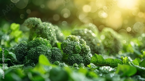 Vibrant Fresh Broccoli Close Up Double Exposure Silhouette with Garden Vegetables