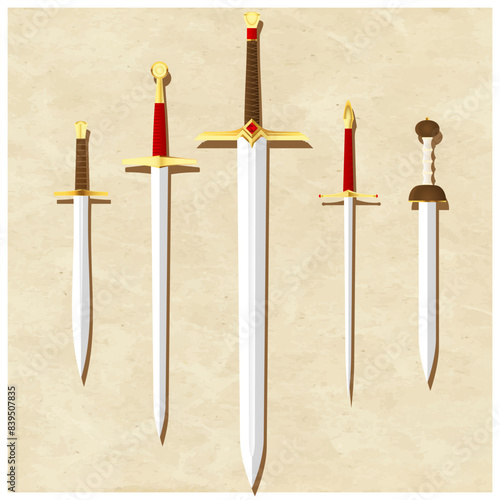 5 variant of medieval swords, made in vector.
