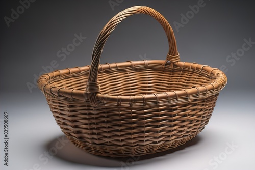 Empty wicker basket on a solid color background. ai generative