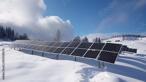 solar panels on the snow in the mountains, solar, energy, panel, power, electricity, photovoltaic, sun, sky, snow, environment, technology, winter, alternative, renewable, blue, ecology, sunlight