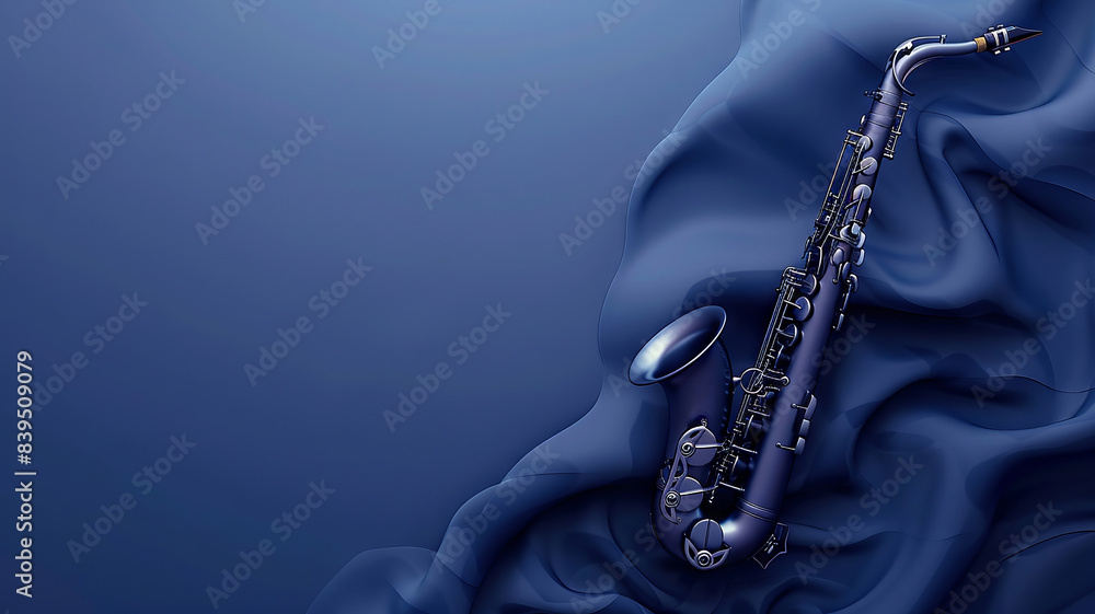 Obraz premium Saxophone on blue silk fabric background