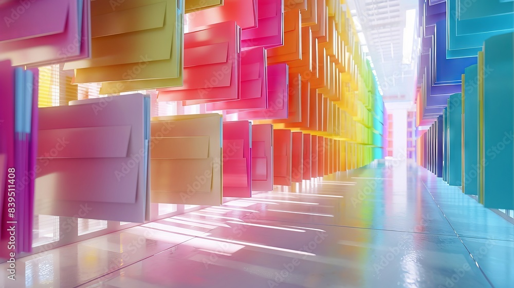 Colorful Abstract Geometric Shapes in Modern Hallway Colorful Abstract Geometric Shapes in Modern Hallway