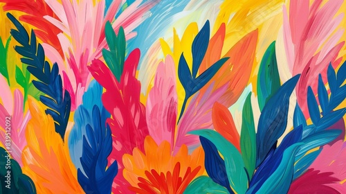 Fauvist patterns with wild, expressive colors and simplified forms.
