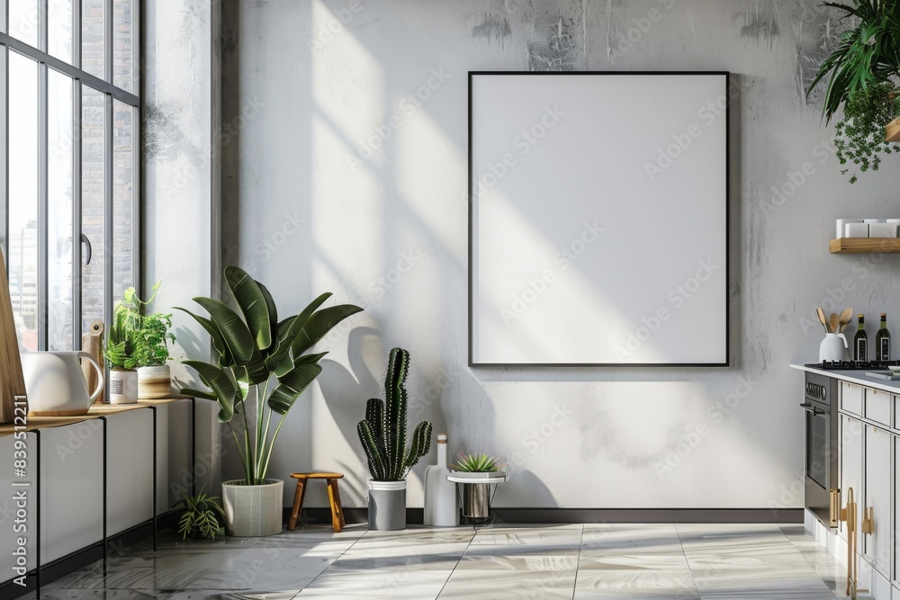 Poster mockup in scandinavian kitchen interior created with generative ai Poster mockup in scandinavian kitchen interior created with generative ai