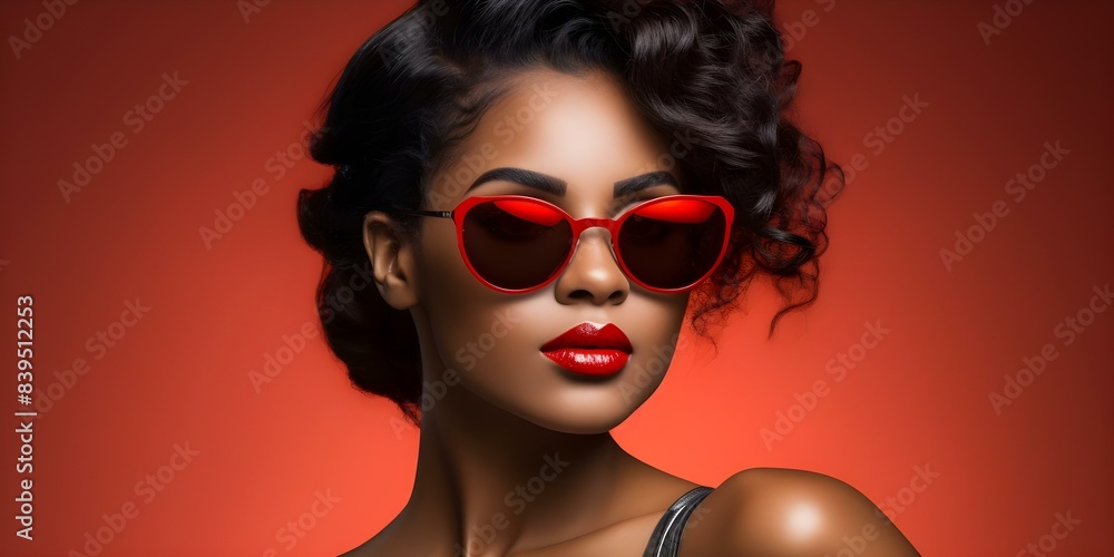 Studio portrait of stylish young African American woman with red sunglasses. Concept Fashion Photoshoot, Red Sunglasses, Stylish Portraits, Studio Photography Studio portrait of stylish young African American woman with red sunglasses. Concept Fashion Photoshoot, Red Sunglasses, Stylish Portraits, Studio Photography