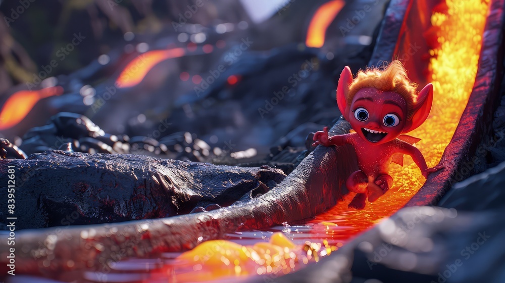 A cheeky little imp with bright red skin and mischievous eyes, slipping ...