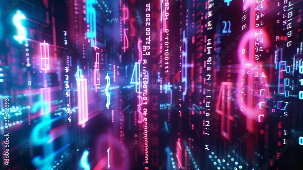 Abstract digital background with glowing numbers and data streams, depicting futuristic technology and cyber information. Abstract digital background with glowing numbers and data streams, depicting futuristic technology and cyber information.