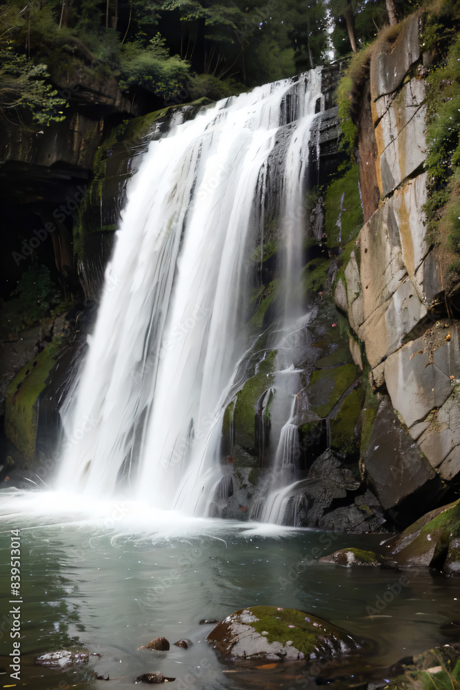 Naklejka premium waterfall in the forest - ai genarate