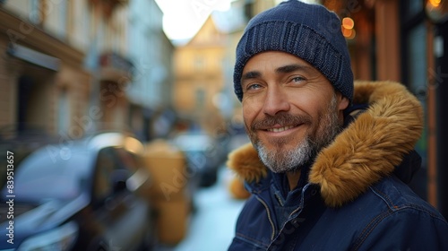 Photo portrait of a smiley deliveryman