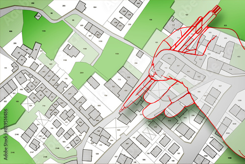 Fotografía Imaginary city map with cadastral parcel of territory with public park and natur