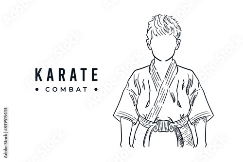 Karate fighter hand drawn sketch line drawing vector illustration