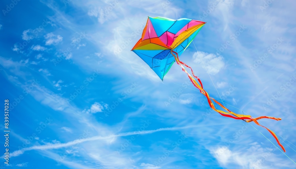 Vibrant Kite Soaring in the Boundless Blue Sky --ar 7:4 Vibrant Kite Soaring in the Boundless Blue Sky --ar 7:4