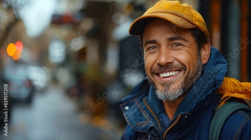 Photo portrait of a smiley deliveryman