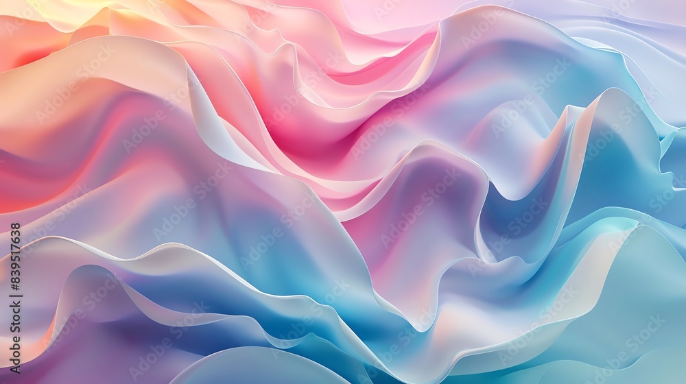 Soft 3D waves with calming colors, evoking a sense of tranquility, ideal for creating serene and peaceful visual experiences Soft 3D waves with calming colors, evoking a sense of tranquility, ideal for creating serene and peaceful visual experiences
