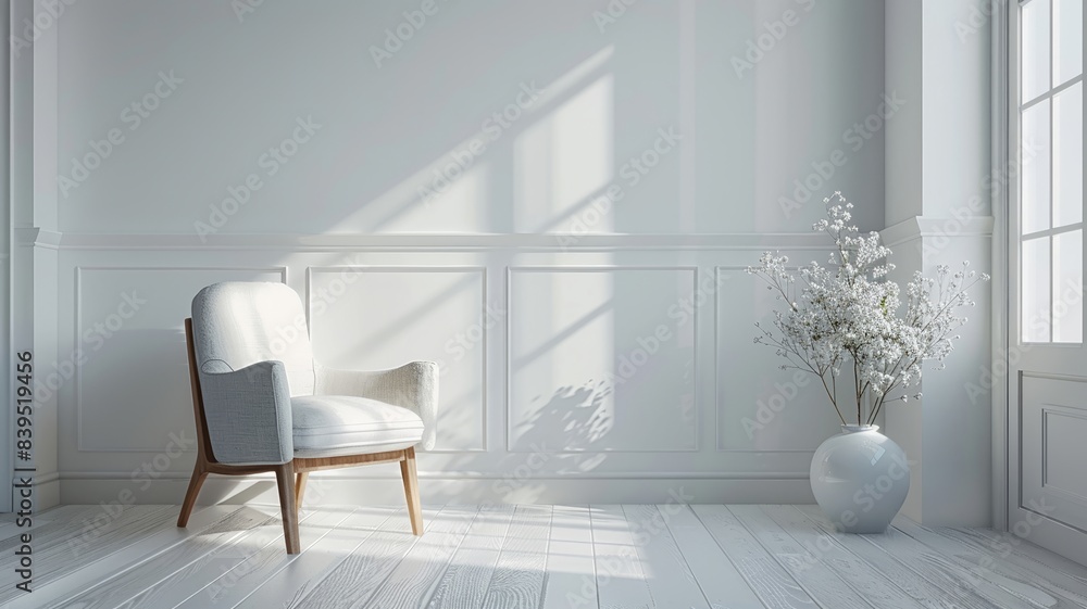 Simple White Room With Chair And Vase In Natural Light Simple White Room With Chair And Vase In Natural Light